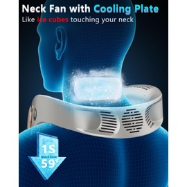 QMKKX Portable Neck Fan Rechargeable,Cold Piece of Metal Neck Fans that Blow Cold Air,3-19.5hrs Long Lasting Silent Hangs Neckband Cooler,USB Rechargable Personal Head Body Wearable Conditioning Gray