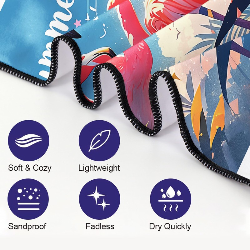 YISUMEI Microfibre Beach Towel Printed with Summer Flamingos, Soft, Lightweight,
