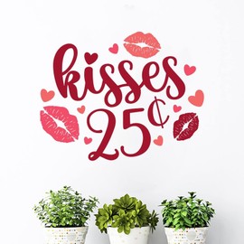 Valentine's Day Gift for Him Wall Art Decal Kisses 25 Cents Wall Decor Art Decals Valentine's Day Sweet Quotes Removable Mural Wall Sticker for Classroom Farmhouse Store