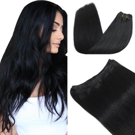 Weft Hair Extensions Real 20inch 100g Straight Professional Sew in Extension Double Weft Remy Weave Bundles Hair Extension Flat Weft Hair Extensions #1 20inch