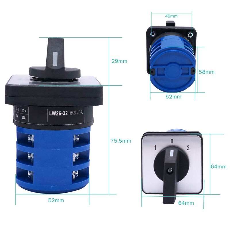 Taiss Universal Changeover Switch 32A 690V 3 Position 12 Terminals