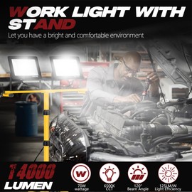 22000 Lumen Work Lights with Stand, 2 Adjustable Head LED Work Light, with Adjustable and Foldable Tripod Stand, Waterproof Lamp with Individual Switch with 6500 Kelvin Color (2-head)