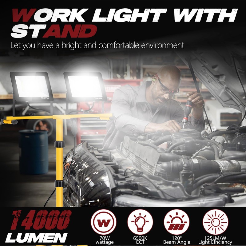 22000 Lumen Work Lights with Stand, 2 Adjustable Head LED