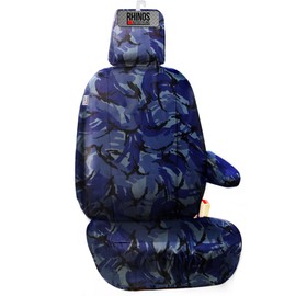 rhinos autostyling Tailored Ford Transit Custom Seat Covers 2013-2023 Driver & Arm Rest Heavy Duty Waterproof Nylon Leather Quilted Diamond Camouflage (Blue Camouflage)