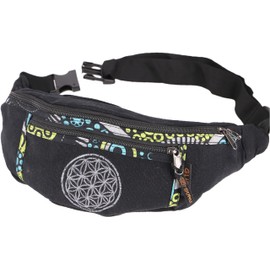 GURU SHOP Large Embroidered Fabric Belt Bag, Crossbody Bag, Waist Bag, Shoulder Bag, Red, Men/Women, Cotton, 15 x 35 cm, Festival Bum Bag, Hippie, black