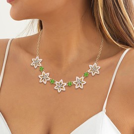 Ever Faith White Flower Necklace for Women, Sparkly Rhinestone Crystal Floral Choker Collar Necklaces Boho Jewellery for Summer Beach Holiday Daily