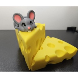 Articulated Mouse Fidget Toy – 3D Printed Sprouse the Mouse | Cheese Storage Box Option - Friend Type: Regular - Keychain, Optional Cheese Box: No Cheese Box