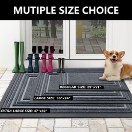 Buganda Floor Door Mat, Heavy Duty Doormat Outdoor Indoor, Natural Rubber Mat, Non Slip, Low Profile Outdoor Mat for Home Entrance, Garage, Patio Porch Farmhouse, 29x17, Grey