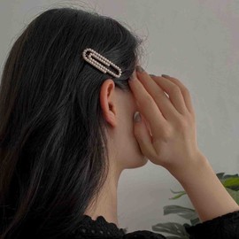 Cimenexe Vintage Pearl Hair Clip Paper Clip Shape Hair Pins Hair Clip Gold Paper Clip Hair Pins Clips Pearl Headwear Hair Accessories Jewellery for Women and Girls