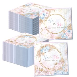 40Pcs Gender Reveal Napkins Baby Shower Party Supplies He or She Gender Reveal Napkins Table Decoration for Baby Birthday Gender Reveal Party Decoration