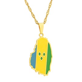 Heavstjer Fashion Stainless Steel Map of St Vincent Pendant Saint Vincent Flag Necklace(Gold)