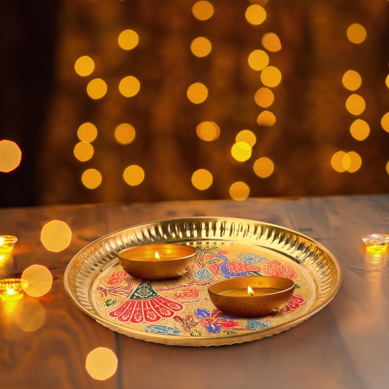 Tarini Gallery Pooja Thali Plate Small Hand Crafted Embossed Colorful