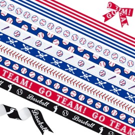YKW YKW 10 Rolls 30 Yards Baseball Grosgrain Ribbons, 3/8" Red White Blue Stripe Sport Ribbons, Go Team! Ribbons for Gift Wrapping, Crafting, Sport Team Decorations, and Theme Party Decor