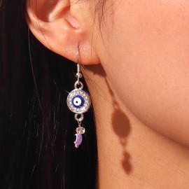 Xduargs Boho Crystal Evil Eye Earrings Vintage Devil Eye Dangle Earrings Silver Crystal Cz Evil Eye Drop Earrings Turkish Eye Protection Earrings Jewelry for Women and Girls