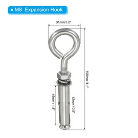 PATIKIL Expansion Hook M8 6 Pack 304 Stainless Steel Concrete Wall Hook Screw for Concrete Brick Stone Ceiling Hanging Silver