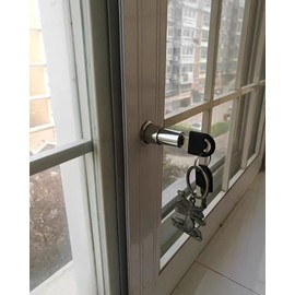 Sliding Door Lock, Furniture Lock, Cabinet Lock, Cylinder Furniture Lock, Push Lock for Drawer, with Key Set for Filing Cabinets, Cabinet Doors, Showcases, Drawers and Cabinets Accessories (Silver)