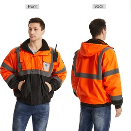 SKSAFETY High Visibility Reflective Jackets for Men, Waterproof Class 3 Safety Jacket with Pockets, Hi Vis Orange Coats with Black Bottom, Mens Work Construction Coats for Cold Weather,5XL, 1 Pack