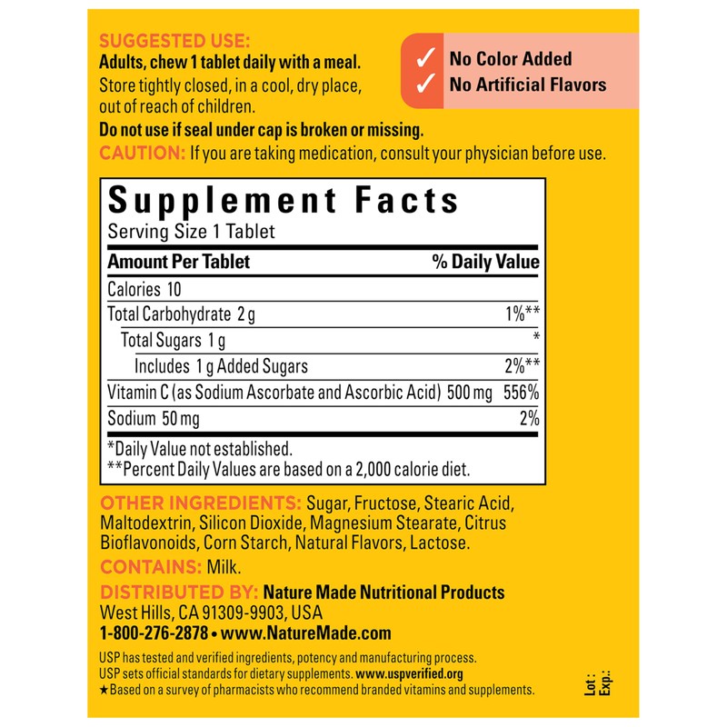 Nature Made Chewable Vitamin C 500 mg, Dietary Vitamin C