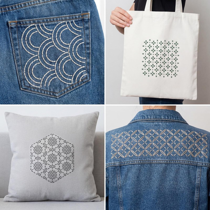 24 Pcs Sashiko Stencil Kit, 8Pcs 4.7 x 4.7 Inch