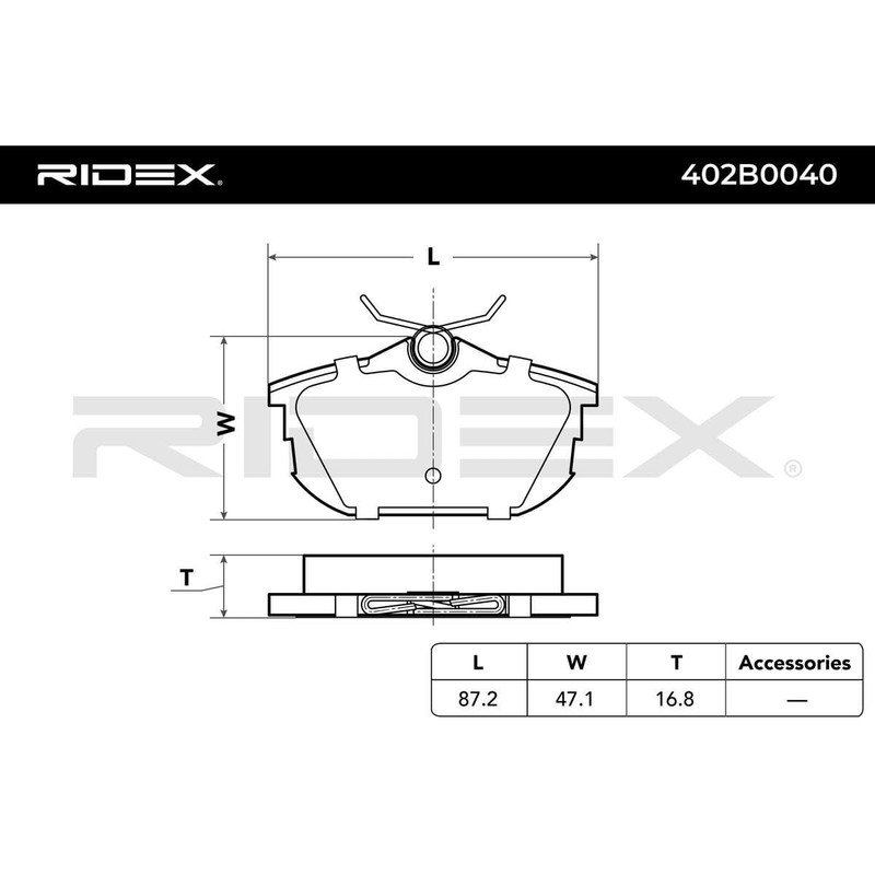 RIDEX ECE-R90 402B0040 Brake Pads Set Rear with Spring