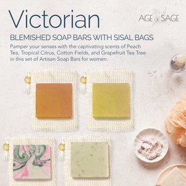 Age of Sage Natural Soap Bar w/Sisal Bag, 4pk Mixed Vegan Artisan Soap Set w/Essential Oil for Women - Paradise Scent: Peach Tea, Tropical Citrus, Cotton Fields, & Grapefruit Tea Tree