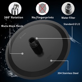 Voolan Rain Shower Head, High Flow Large Rainfall Showerhead Made of All Metal Stainless Steel, Waterfall Body Covering, Universal Wall and Ceiling Mount (12 Inch, Black)