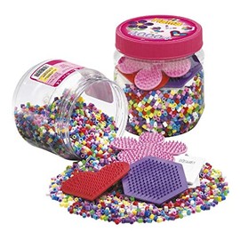 Hama 10.2051 2051 4,000 Beads & 3 Pegboards in Pink Tub, Multicolour