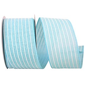 Reliant Ribbon 93784W-052-40F Pin Stripe Linen Wired Edge Ribbon, 2-1/2 Inch X 10 Yards, Light Blue