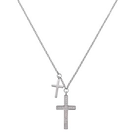 Kistanio Women's Necklace with Cross Pendant Double Cross, silver, Classic