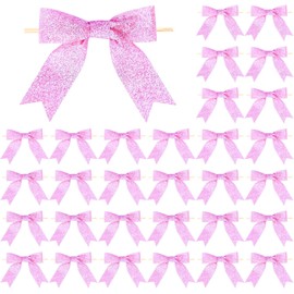 Meseey 30 Pieces 3 Inch Premade Metallic Glitter Christmas Bows with Twist Tie Pretied Xmas Ribbon Bows for Gift Wrapping Basket Wedding Baby Shower Brithday Party (Hot Pink Glitter)