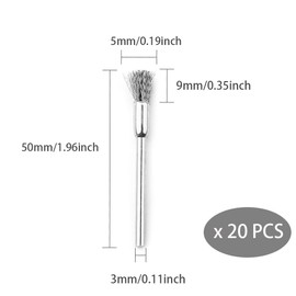 20 PCS Steel Brush Set 3*5mm Mini Polishing Steel Wire Brush Pen Type Stainless Steel Wire Wheel Drill Wire Brushes for Rotary Tool Cleaning Grinding Polishing