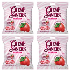 Creme Savers Strawberries and Creme Hard Candy | The Taste of Fresh Strawberries Swirled in Rich Cream | The Original Classic Creme Savers Brought To You By Iconic Candy | 6.25oz Bag (Pack of 4)