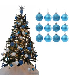 Simply Products Christmas Tree Decoration Baubles 3.8cm - Great Christmas Tree Hanging Ball Decorations, Matte & Glitter Baubles Pack of 12-3.8cm (Turquoise Matte & Glitter)
