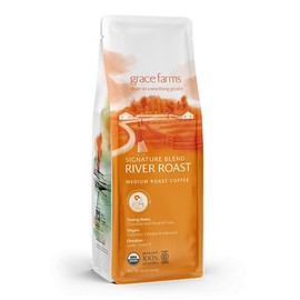 Grace Farms, Organic Whole Bean Coffee, River Roast Blend (Colombia, Ethiopia, Indonesia) Medium Roast, 12oz Bag, 1 Count | Notes of Chocolate & Tropical Fruits | Gives Back 100% of Profits