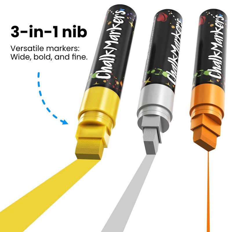 Metallic Chalk Markers (8 Pack) Liquid Chalk Pens for Blackboards,