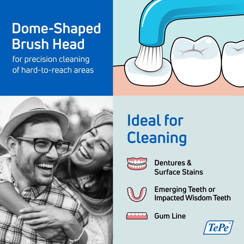 TEPE Compact Tuft Toothbrush, Tufted Brush End Orthodontic Toothbrush for