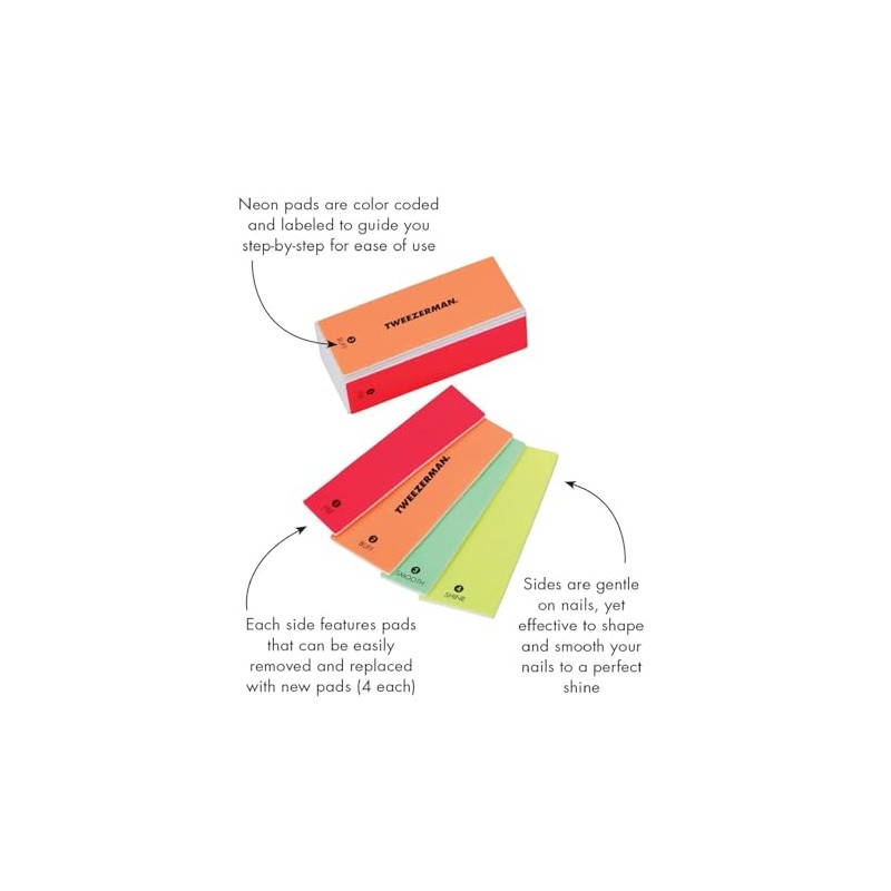 Tweezerman Neon Hot 4-in-1 File, Smooth & Shine Block