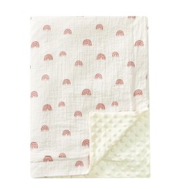 david's kids Muslin Baby Blanket for Boys Girls, Soft Lightweight Blanket with Muslin Cotton Front, Dotted Fleece Backing, Breathable Receiving Blanket for Newborns, 50x60 Inches, Rainbow