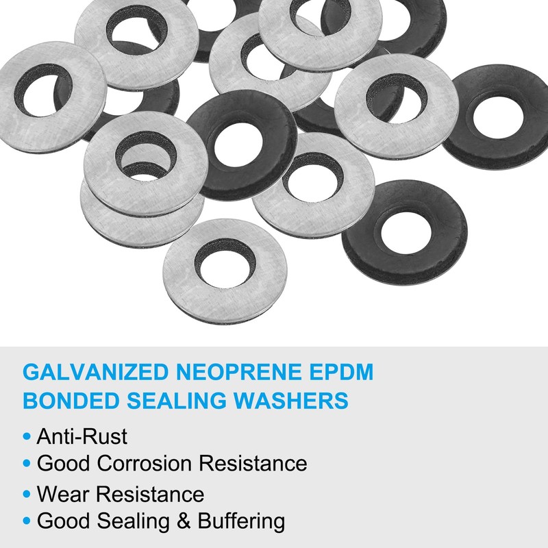 PATIKIL 5/16"x7/8" EPDM Bonded Sealing Washers, 50 Pieces Galvanized Neoprene