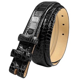 24/29_Genuine Full-Grain Cowhide Leather Dress Belt Strap with Snaps, Fits 1"(25mm) Wdie Buckle (Alligator Black, 46)