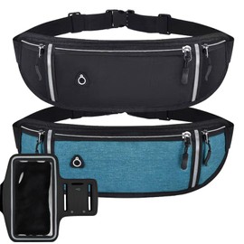 JSTHHTT 2 Pcs Running Belt with Waterproof Adjustable Elastic Strap, Large Capacity Running Waist Pack for Workouts, Exercise, Cycling, Walking, Travel & Outdoor Activities, Running Phone Belt