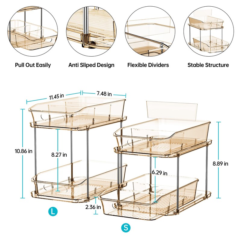 Delamu 2-Tier Under Sink Organizers and Storage, Multi-Purpose Stackable Bathroom