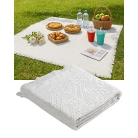 LIFANDY Leisure Sheet, Picnic Sheet, Picnic Mat, Fabric, For 1 - 4 People, Foldable, Stylish, Camping, Blanket, Picnic Mat, Compact, A (White, 51.2 x 70.9 inches (130 x 180 cm)