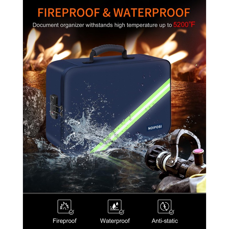 Noiposi Important Document Organizer, Waterproof and Fireproof Document Box with