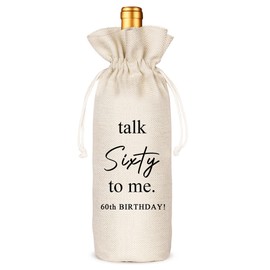 Socive 60th Birthday Wine Bag, 60th Birthday Gifts for Women, Sixty Birthday Party Decoration Wine Bag, Wine Bag Gifts for Friends Sisters Dad Mom Grandparents, Linen Drawstring Wine Bags(5SW100)