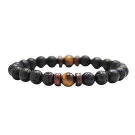 Textiles 4 Home Natural Black Lava Rock Beaded Bracelet Lava stone, Wood and Chakra stone, Surfer Boho Style Fashion Jewellery for Men Women (Brown)
