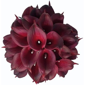 Floral Kingdom 20 Pack 14" Calla Lily Artificial Flowers – Real Touch Burgundy Latex Flowers for Home Decor Tabletop Centerpieces Living Room & Weddings