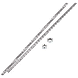 HiPicco 1/4"-20 Fully All Threaded Rod & Studs, 250mm/10" Length, 304 Stainless Steel Right Hand Thread Screw for Furniture Anchor Bolts, Clamps, Hangers and U-Bolts 2 Pack 【with Nuts】