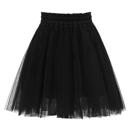 Girstunm Tulle Skirts for Women Elastic Waist Dancing Skirt Mesh Tulle Above Knee Skirts Black 2X/3X