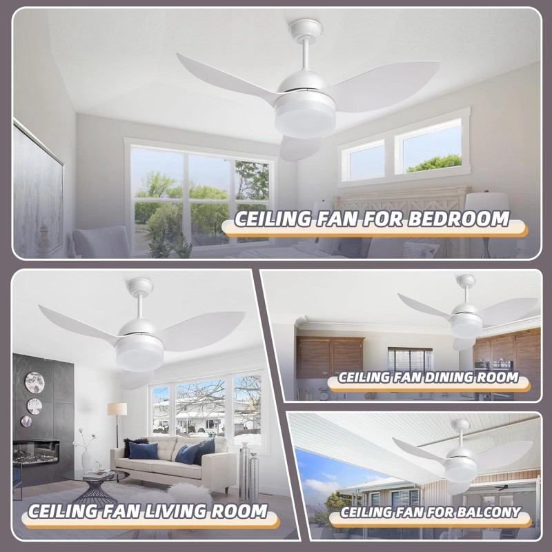 ROMASS 38 inch Ceiling Fans with Lights and Remote, LED